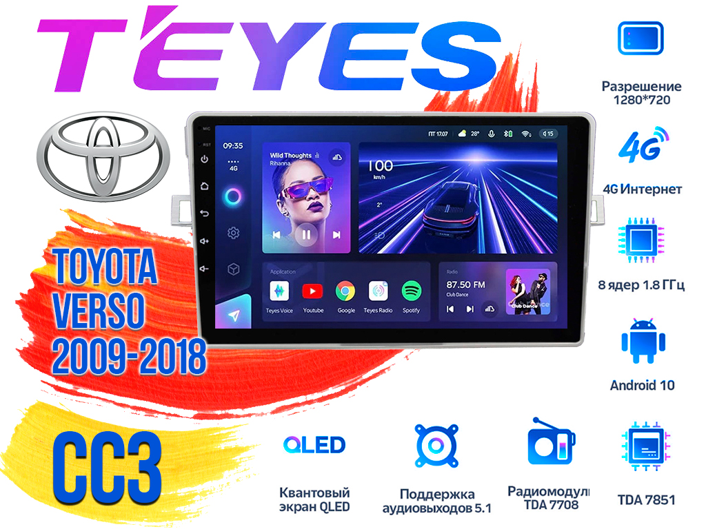 Штатная магнитола Toyota Verso (2009-2018) TEYES CC3 DSP Android