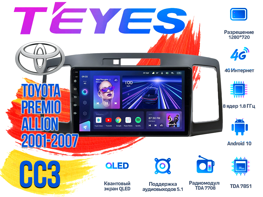 Штатная магнитола Toyota Premio, Allion (2001-2007) TEYES CC3 DSP Android