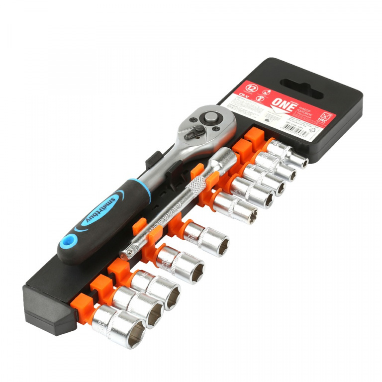 Набор головок с трещоткой Smartbuy One Tools 12 предметов 4-13мм, 24 зуба CR-V