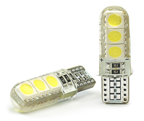 Лампа светодиодная Т10 (W2,1*9,5d) белая, 6 SMD 5050 диодов силикон б/ц