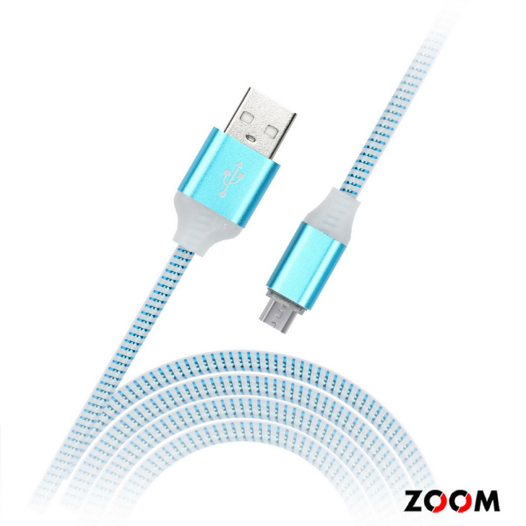 Кабель SMARTBUY USB micro USB, с индикацией, 1 м, с мет. након, голубой