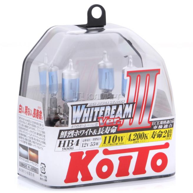 Лампа Koito Whitebeam 9006 (HB4) 12V 55W (110W) 4200K (комплект 2 шт.) P0757W