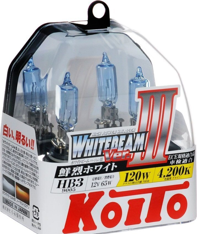Лампа Koito Whitebeam 9005 (HB3) 12V 65W (120W) 4200K (комплект 2 шт.) P0756W