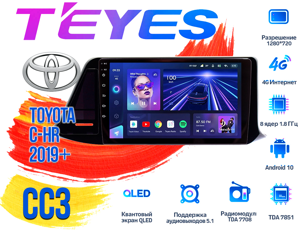 Штатная магнитола Toyota C-HR (2019+) правый руль Тип1 TEYES CC3 DSP Android