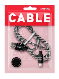 Кабель SMARTBUY USB - Type C кабель в нейлон. оплетке Socks,1 м.,<2А, черно-бел.(iK-3112NS black)/100