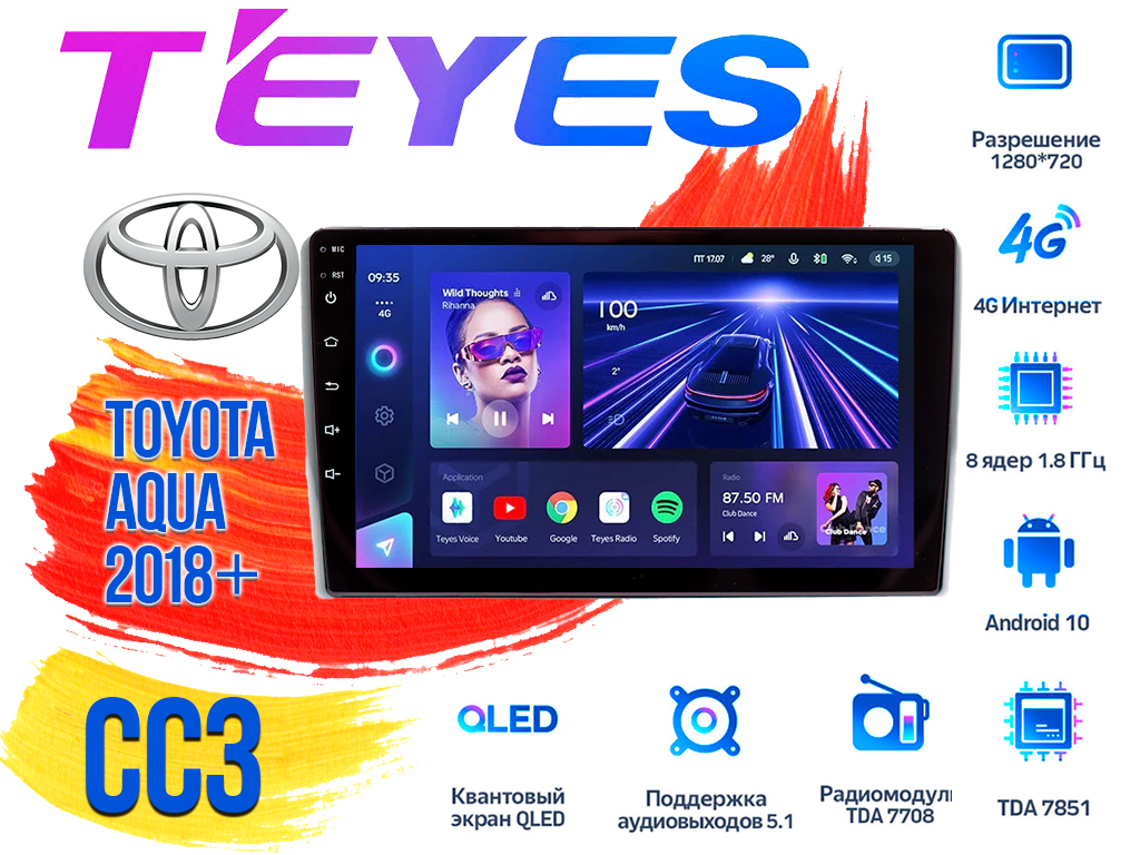 Штатная магнитола Toyota Aqua (2018+) TEYES CC3 DSP Android