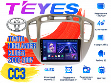 Штатная магнитола Toyota Highlander, Kluger (2000- 2007) серая,для авто без монитора TEYES CC3 DSP Android