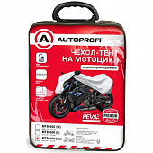 Тент-чехол на мотоцикл AUTOPROFI, водонепроницаемый, двойные швы, 2 ремня для фиксации тента, 208х79х122 см.