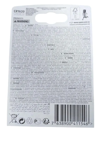 Energizer CR1620 Lithium Battery 3v BL1