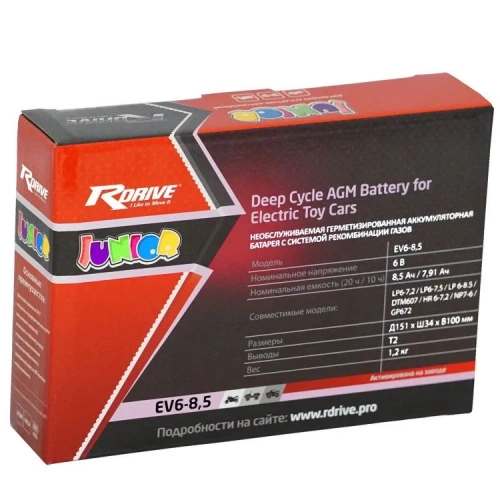 Фото аккумулятор rdrive junior ev6-8.5 8,5ач 6v  Аккумулятор RDrive Junior EV6-8.5 8,5Ач 6V