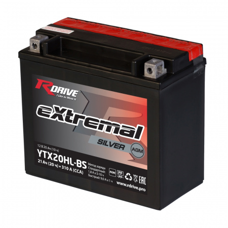 Аккумулятор Rdrive eXtremal Silver YTX20HL-BS 20 a/ч п.т. 310а