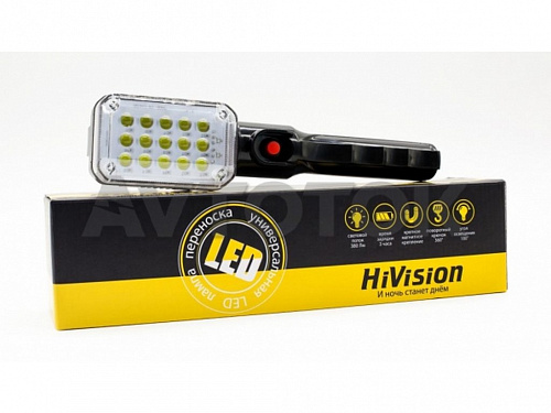 Лампа переноска светодиодная "HiVision", магнит, крюк, 2 типа зарядки 15 LED 380люмен