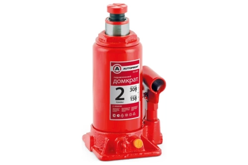 Домкрат гидравлический, бутылочный, 2 т., высота подъёма 308 мм., в кейсе "AUTOPROFI" DG-02K