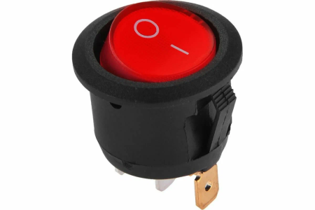 Выключатель клавишный 12V 15А (3х конт) ON-OFF красный с подсветкой Mini круглый