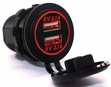 Зарядное устройство автомобильное USB в прикуриватель 2.1A 2USB красный