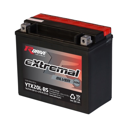 Аккумулятор Rdrive eXtremal Silver YTX20L-BS 18Ач 270а