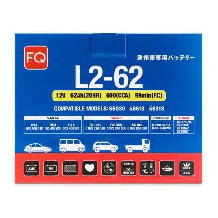 Аккумулятор FQ L2-62 ёмк.62 Ач. п.т. 600 а