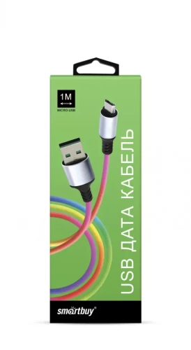 Кабель SMARTBUY USB Micro в тканевой оплетке Acid, длина 1 м, мет. након. 2 А, градиент