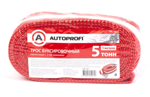 Трос буксировочный AUTOPROFI 5тонн 2 крка 5 метров 50мм ширина