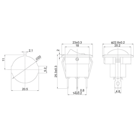 Выключатель клавишный 12V 20А (3с) ON-OFF черный квадрат