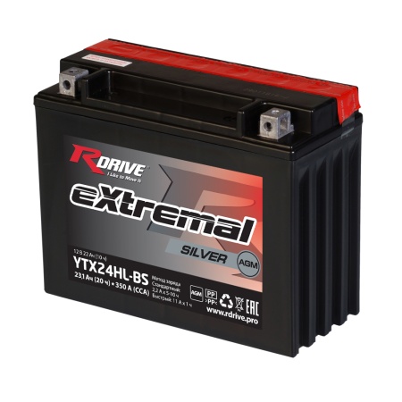 Rdrive eXtremal Silver YTX24HL-BS 22Ач 350а мото аккумулятор