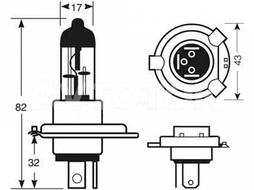 Лампа Луч 12V H4 100/90W (P43t)