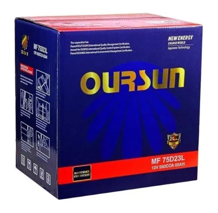 Фото аккумулятор oursun jis mf 75d23l емк 65 a/ч п.т.560 а Аккумулятор Oursun JIS MF 75D23L емк 65 A/ч п.т.560 а