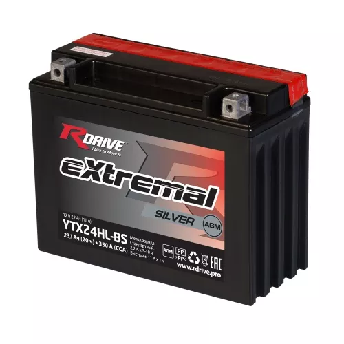 Rdrive eXtremal Silver YTX24HL-BS 22Ач 350а мото аккумулятор Rdrive eXtremal Silver YTX24HL-BS 22Ач 350а мото аккумулятор
