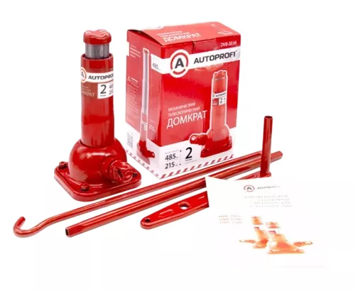 Домкрат бутылочный AUTOPROFI, механический, телескопический, винтовой, 2 тонны,, высота подъёма 215 - 485 мм, 1/6