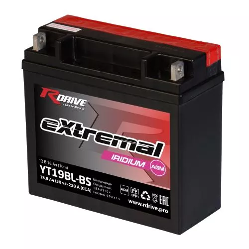 Аккумулятор RDrive eXtremal Iridium YT19BL-BS 18Ач 250а Аккумулятор RDrive eXtremal Iridium YT19BL-BS 18Ач 250а