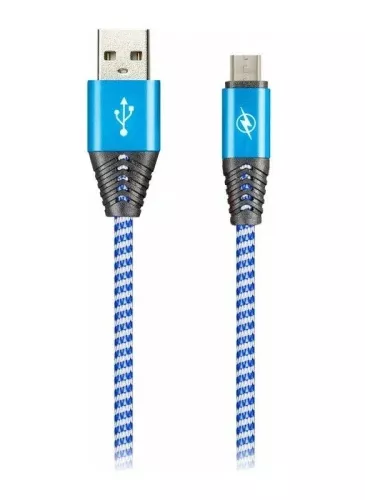 Кабель SMARTBUY USB micro USB, с индикацией, 1 м, с мет. након, голубой
