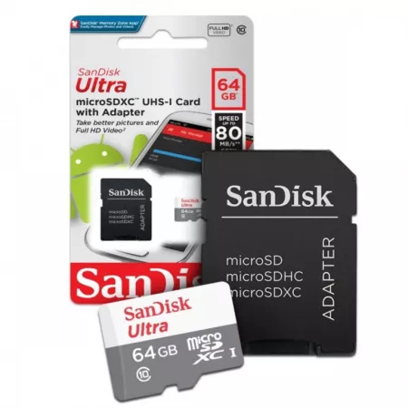 Карта памяти SanDisk, microSDHC, 64GB, Class 10