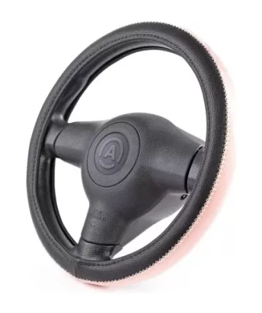 AVTOPROFI оплетка руля  3 вставки, ребристая (Черный+Розовый)