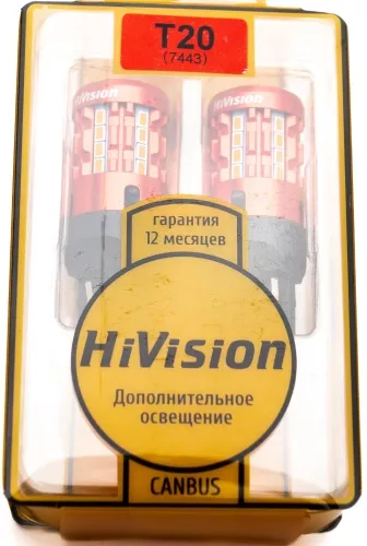 Фото лампа светодиодная "hivision" t20 (7443) двухконтактная, csp, красный Лампа светодиодная "HiVision" T20 (7443) двухконтактная, CSP, красный