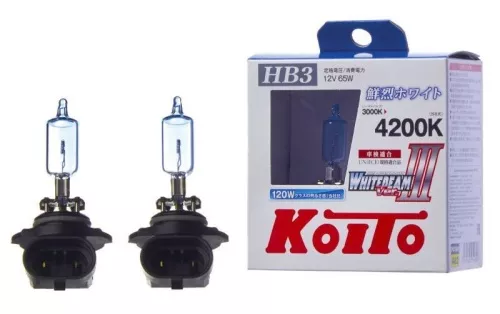 Фото лампа koito whitebeam 9005 (hb3) 12v 65w (120w) 4200k (комплект 2 шт.) p0756w Лампа Koito Whitebeam 9005 (HB3) 12V 65W (120W) 4200K (комплект 2 шт.) P0756W