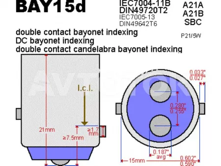 Лампа Луч 24V P21/5W (BAY15d) 21/5W двухконтактная