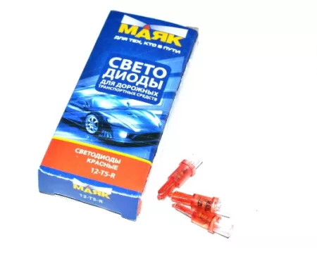 Светодиодная лампа Маяк 12V T5 (W2.0*4,6d) 1,2W красная, без цоколя