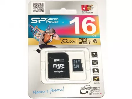 Карта памяти micro SDHC Silicon Power 16GB Class10 с адаптером SD