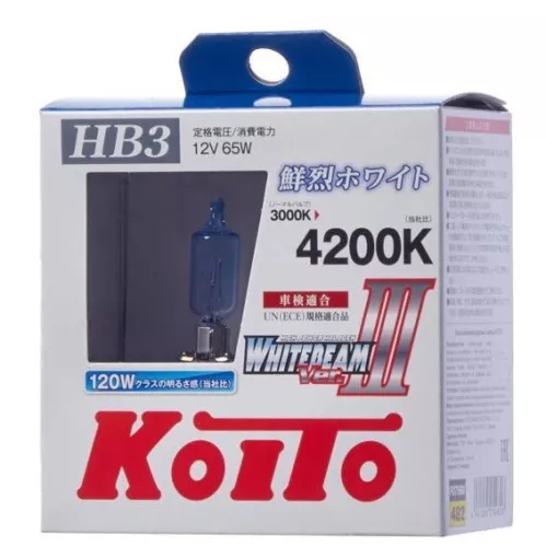 Фото лампа koito whitebeam 9005 (hb3) 12v 65w (120w) 4200k (комплект 2 шт.) p0756w Лампа Koito Whitebeam 9005 (HB3) 12V 65W (120W) 4200K (комплект 2 шт.) P0756W