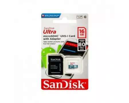 карта памяти micro SDHC SanDisk 16GB Class10 Ultra UHS-I 80MB/s