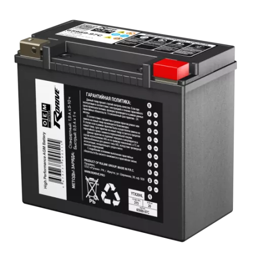 Rdrive OEM AGM-YTX20HL 65989-97C 19Ач 315А мото аккумулятор Rdrive OEM AGM-YTX20HL 65989-97C 19Ач 315А мото аккумулятор