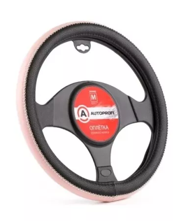 AVTOPROFI оплетка руля  3 вставки, ребристая (Черный+Розовый)