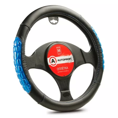 AUTOPROFI Оплётка руля экокожа AP-2060 BK/BL (M)
