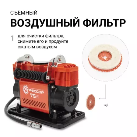 Компрессор Агрессор 12V/30A 300W,75л/мин AGR-75