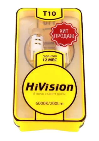 Лампа светодиодная "HiVision" T10 6000K 3W 200Lm (W2.*9.5d) 12V/24V 2шт