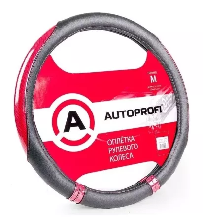 AVTOPROFI оплетка руля 4 вставки, гладкая (Черный+Красный)