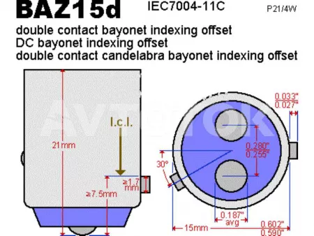 Лампа Луч 12V P21/4W (BAZ15d) 21+4W двухконтактная смещенный цоколь