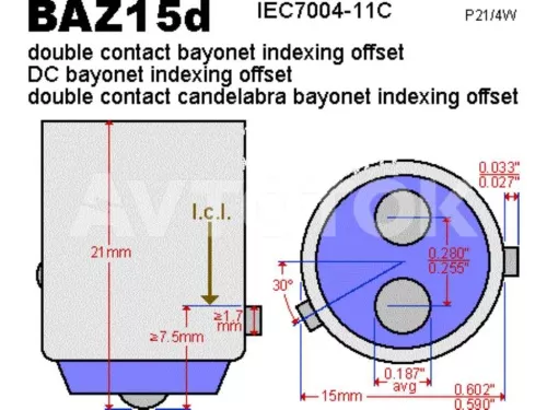 Лампа Луч 12V P21/4W (BAZ15d) 21+4W двухконтактная смещенный цоколь