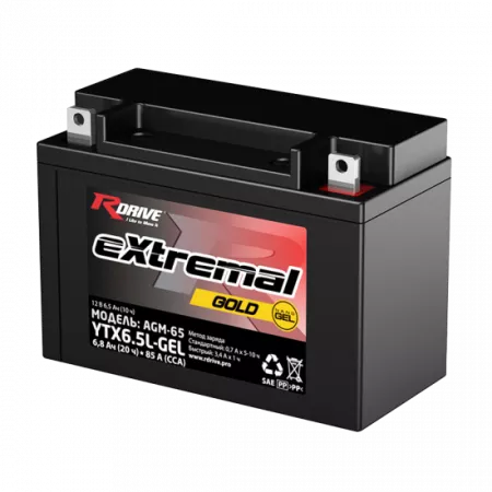 Аккумулятор Rdrive eXtremal Gold YTX6,5L-GEL 6,5Ач 85а