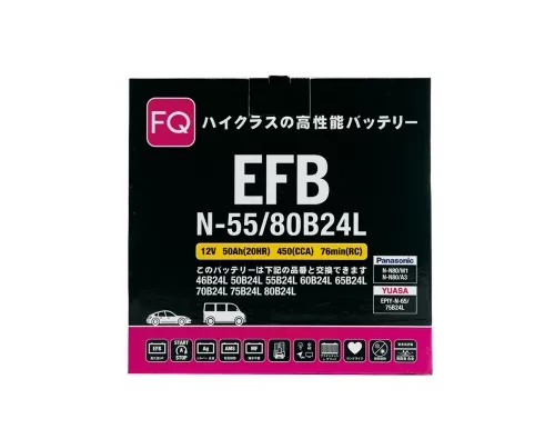 Фото аккумулятор fq efb n-55 80b24l ёмк.50 ач. п.т. 450 а Аккумулятор FQ EFB N-55 80B24L ёмк.50 Ач. п.т. 450 а